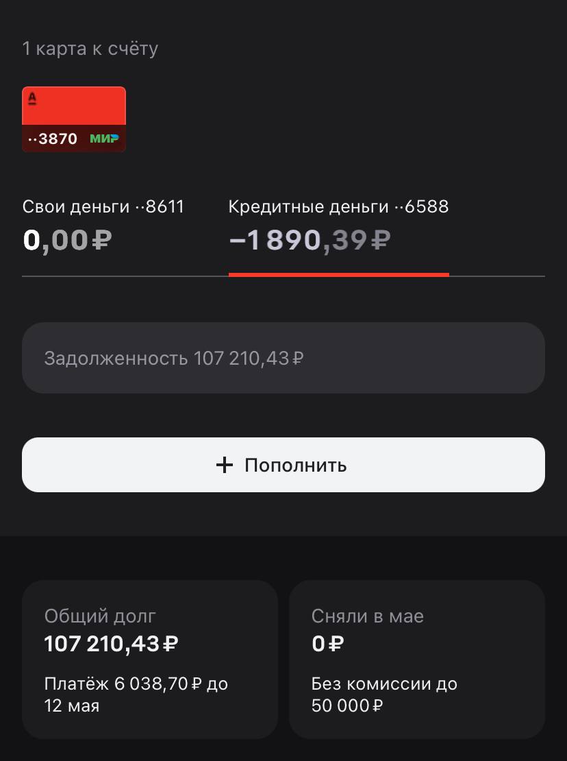Долг по кредитной карте